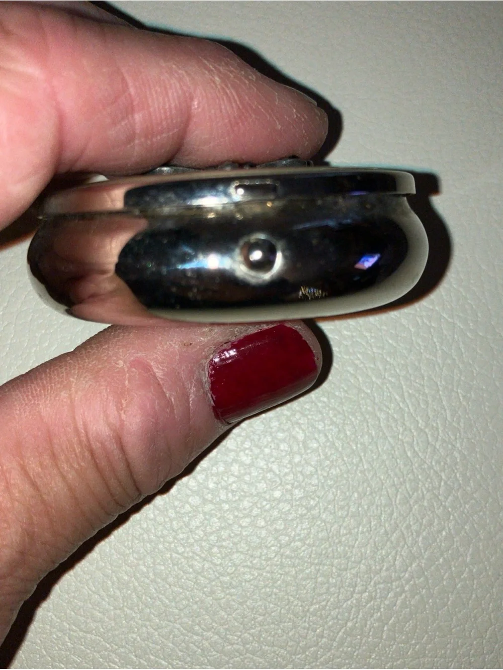 Dragonfly Accent Jewelry Pill Box - Silver and Cream Has Mirror